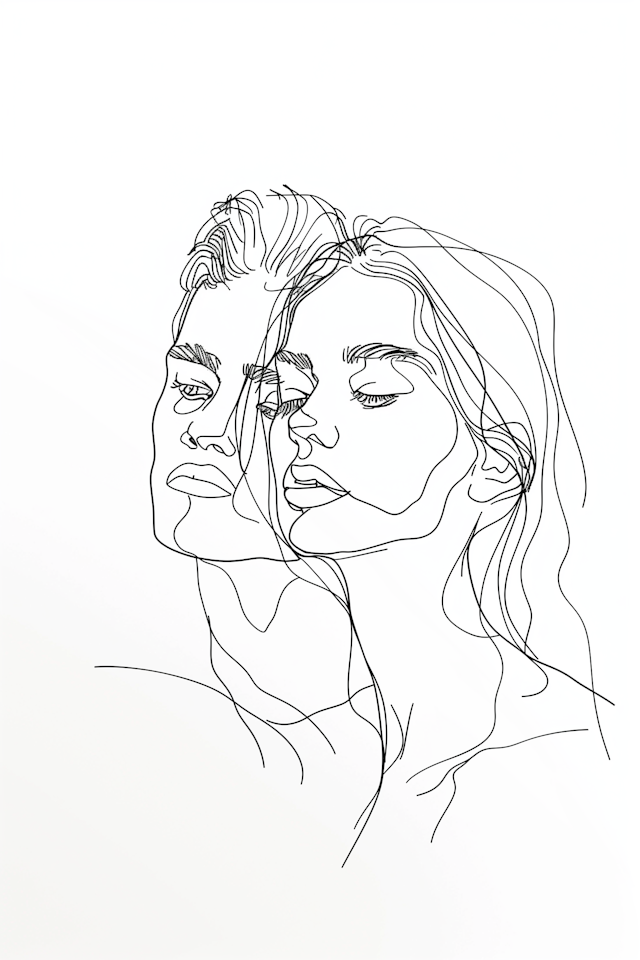 Minimalist Line Drawing of Two People