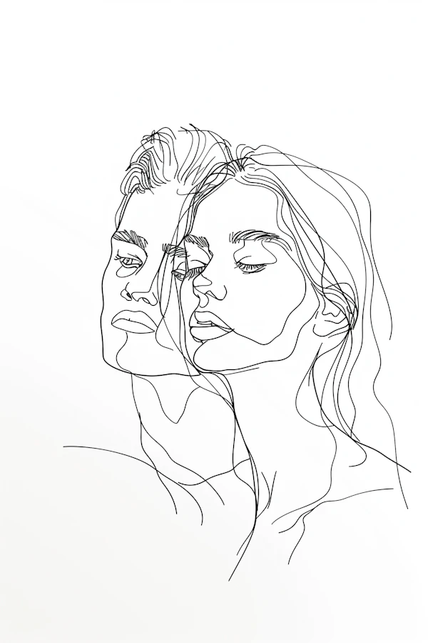 Minimalist Line Drawing of Two People