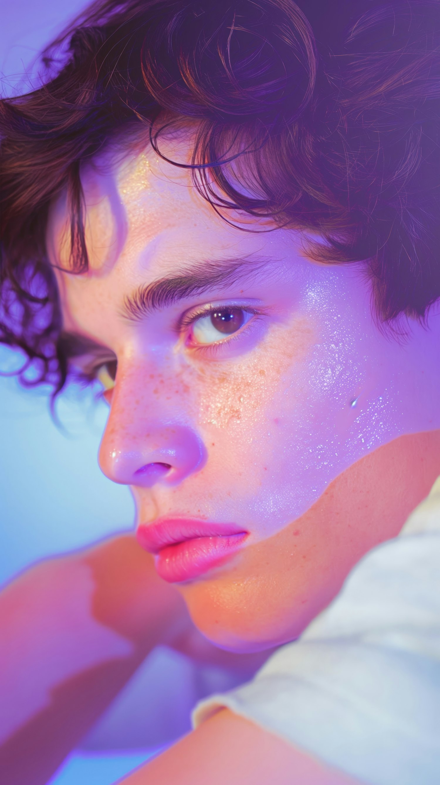 Contemplative Portrait with Vivid Colors and Glitter