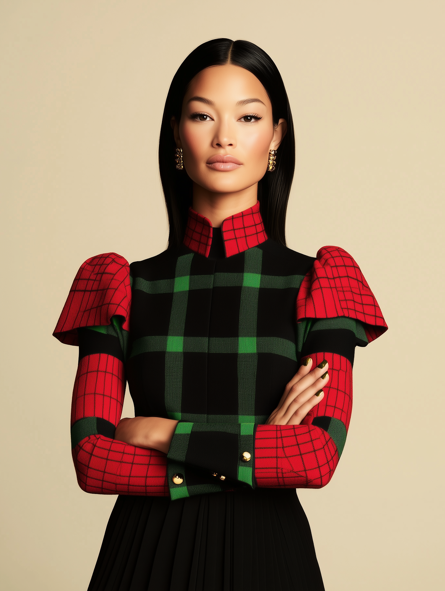 Woman in Plaid Dress