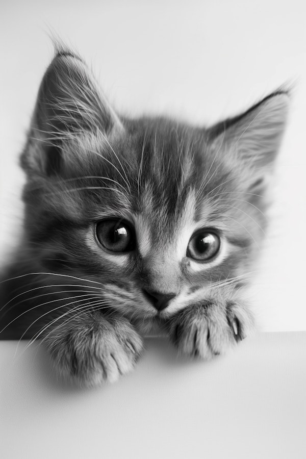 Monochrome Kitten Curiosity