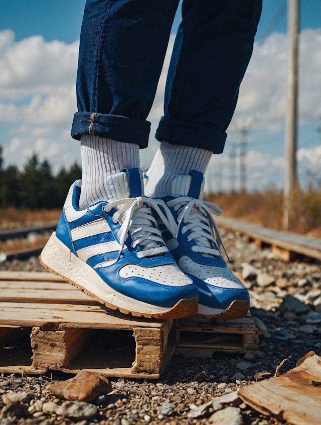 Close-up of Sneakers on Wooden Pallet