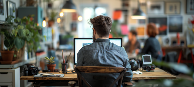 Creative Workspace with Photographer at Work