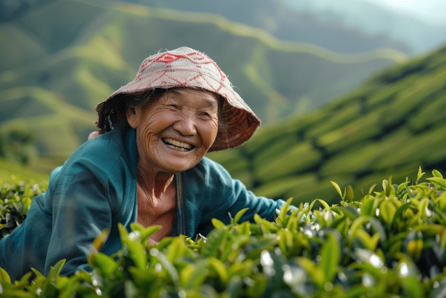 Elderly Woman in Tea Plantation