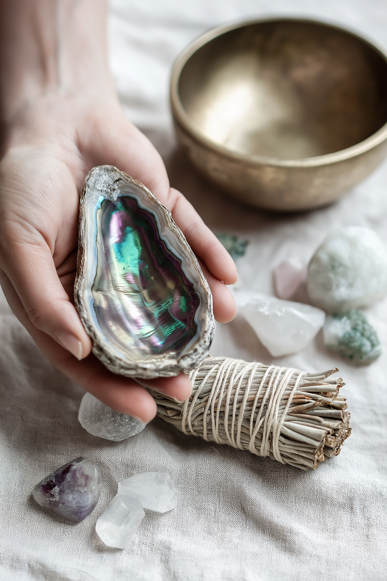 Human Hand Holding Iridescent Abalone Shell