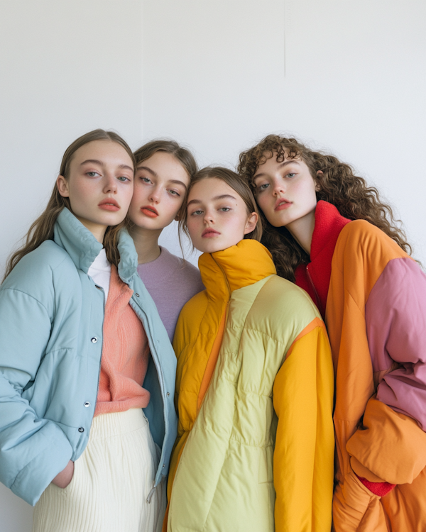 Young Women in Colorful Puffy Jackets