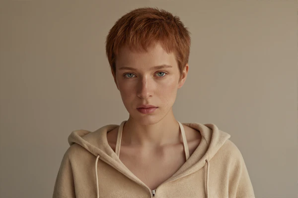 Portrait of a Person in Beige Hoodie