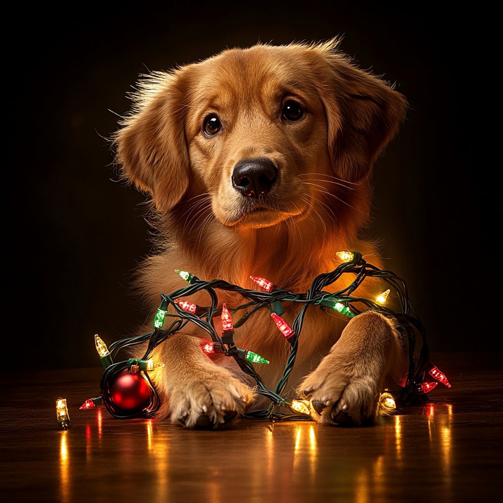 Lummi Photo - Golden Retriever Puppy with Christmas Lights