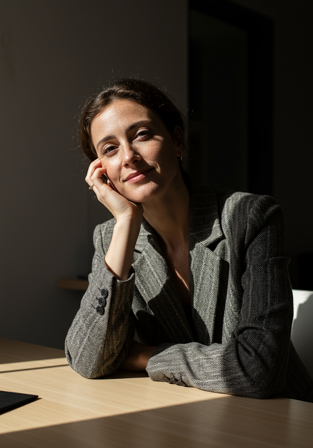 Woman at Wooden Desk