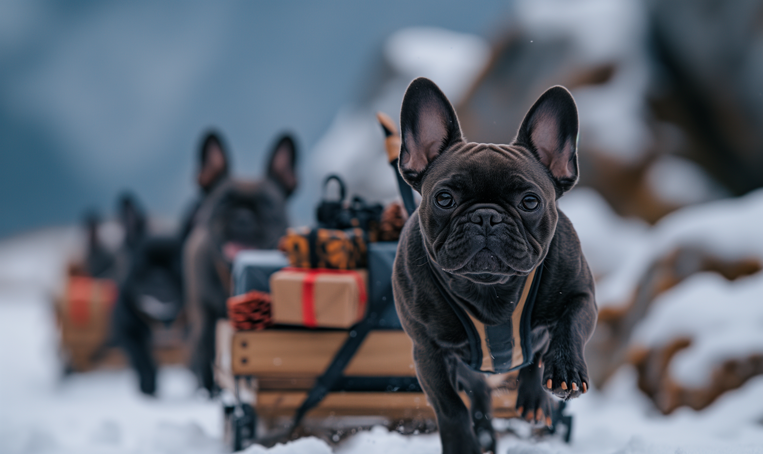 French Bulldogs in Snowy Adventure