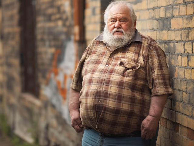 Elderly Man Against Brick Wall