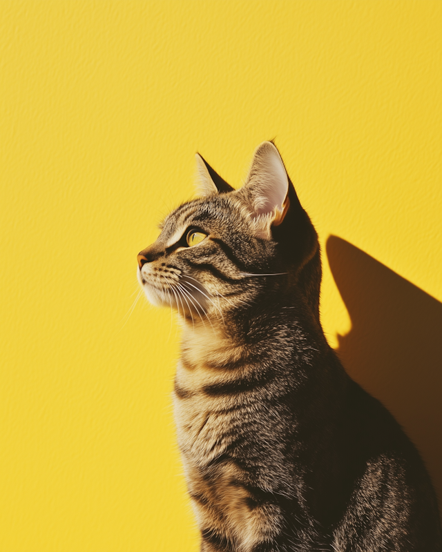 Tabby Cat on Yellow Background