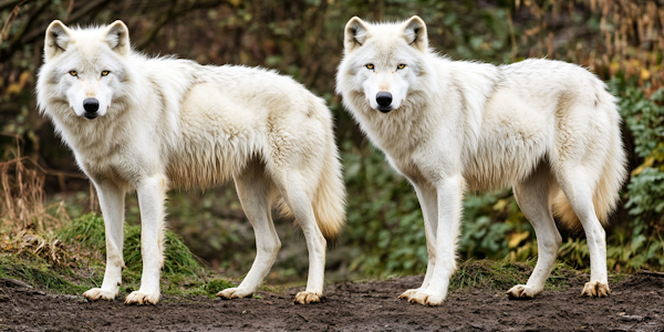 Majestic White Wolves in Forest