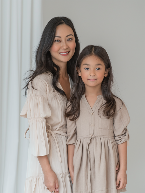 Warm and Serene Mother-Daughter Portrait