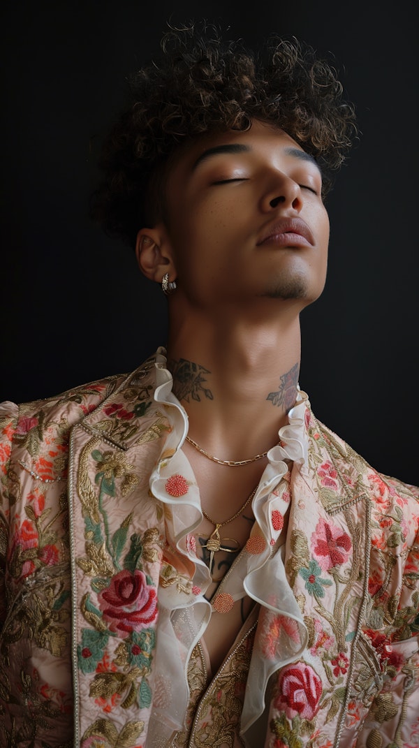 Serene Man with Floral Shirt