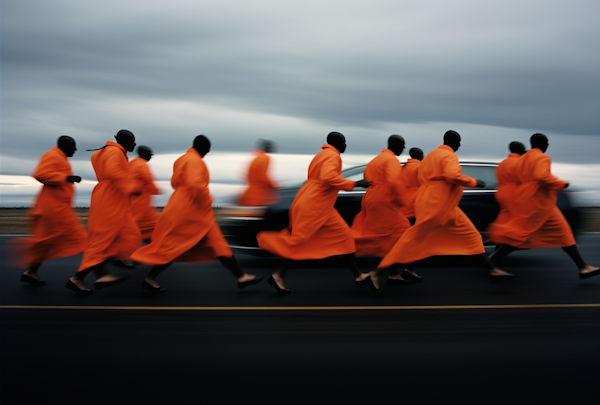 Running Monks in Motion Blur