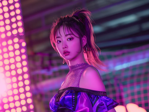 Fashionable Young Woman in Vibrant Neon