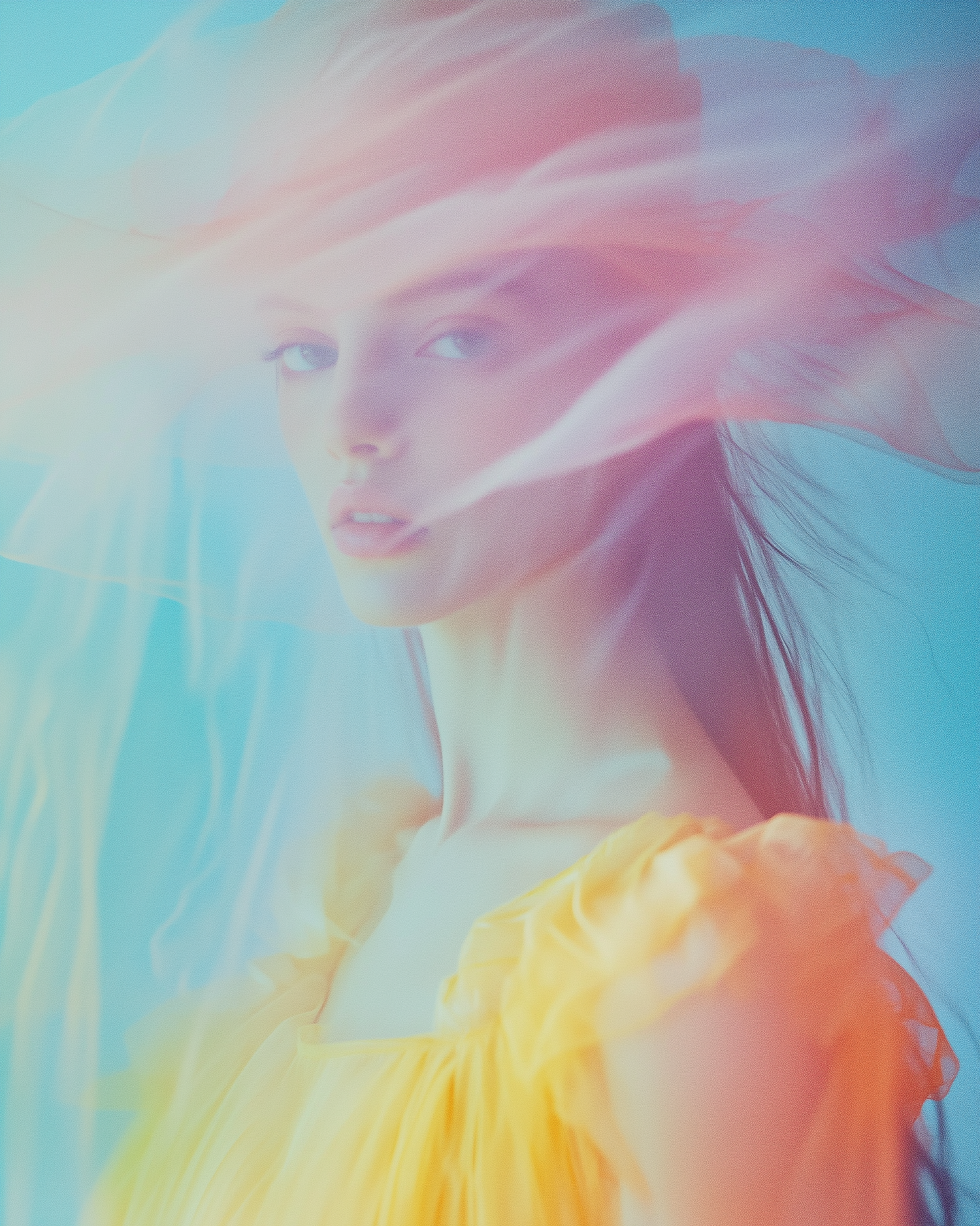 Ethereal Woman in Pastel Veil