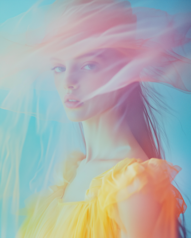 Ethereal Woman in Pastel Veil