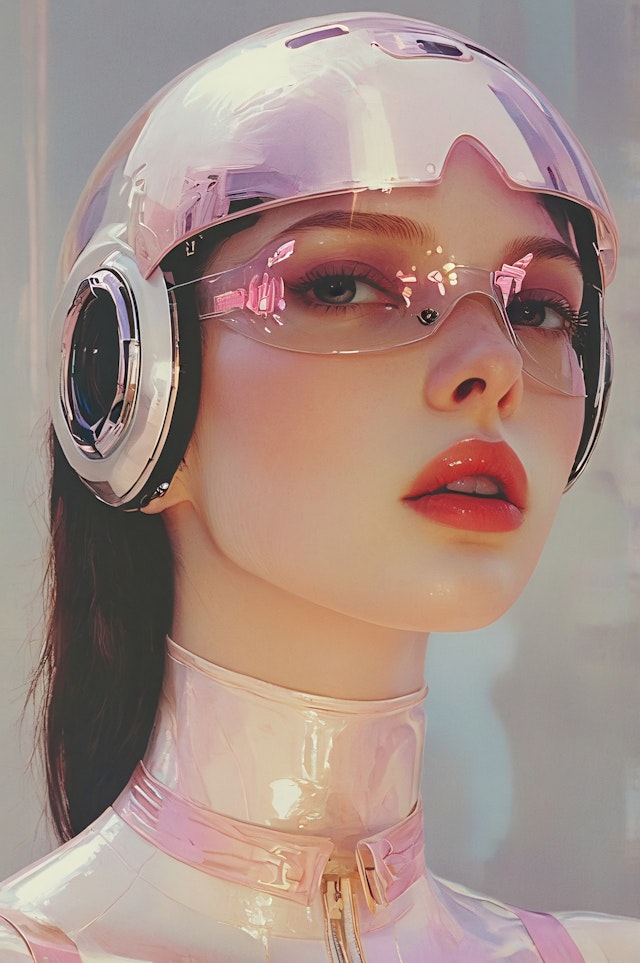 Futuristic Human-like Subject with Reflective Helmet