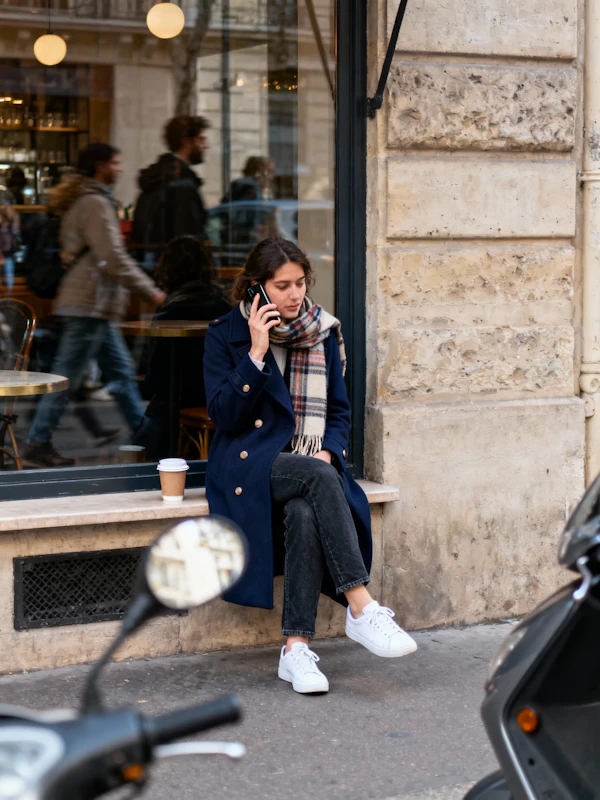 Woman on Café Ledge