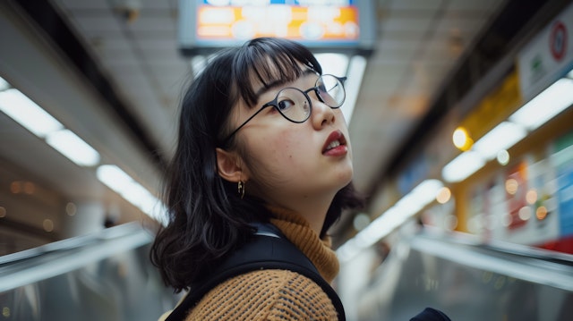 Woman on Escalator in Transit