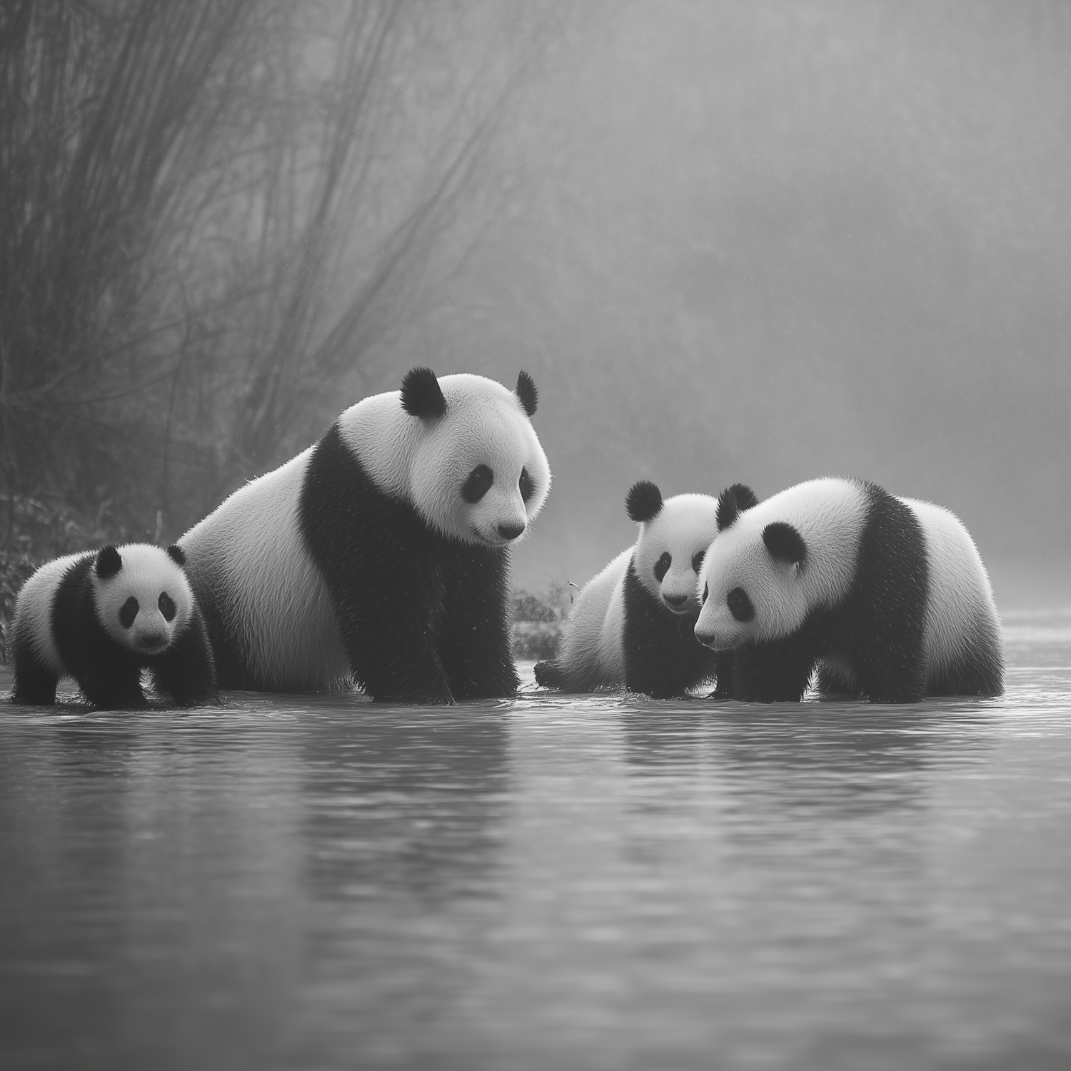 Panda Family in Water
