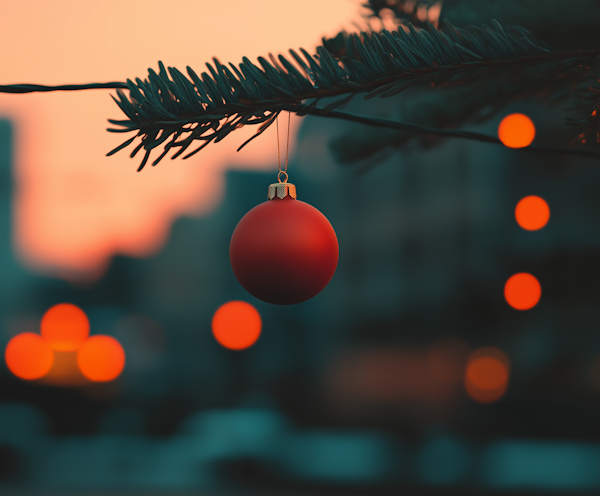 Red Christmas Ornament on Pine Branch