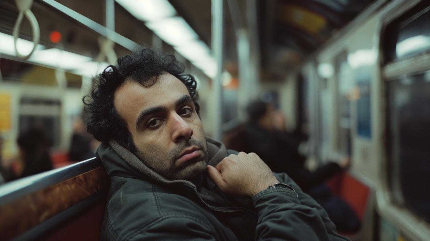 Contemplative Man on Subway