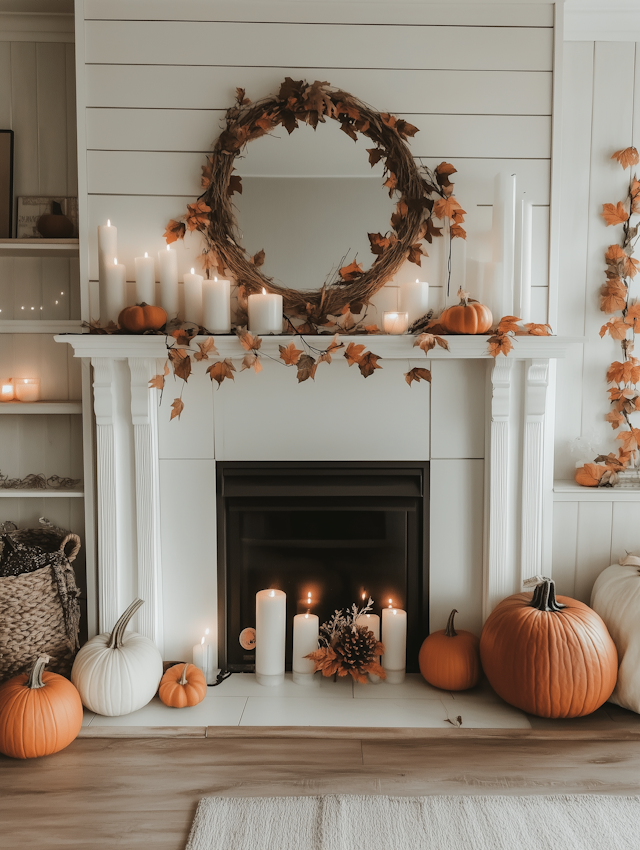 Cozy Autumn Fireplace Setting