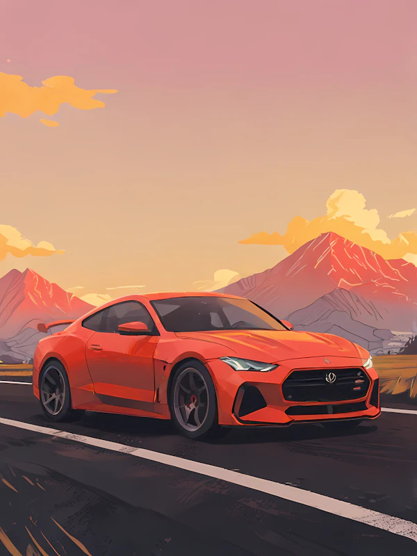 Sleek Orange Sports Car in Scenic Landscape
