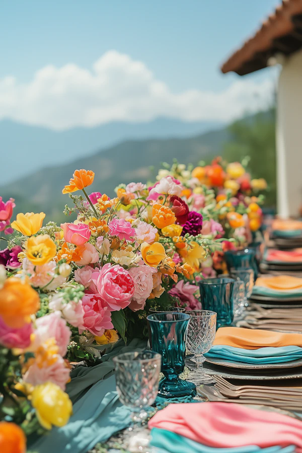 Outdoor Dining Table with Floral Arrangement