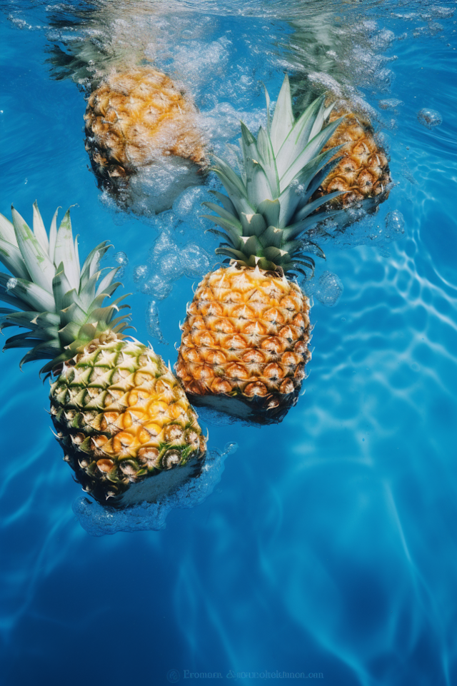 Tropical Splash: Pineapples Dancing in Azure Waters