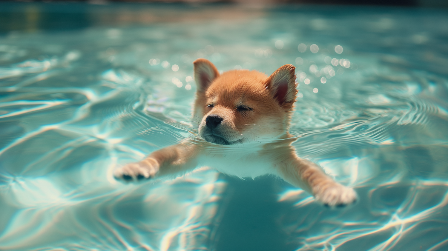 Serene Puppy Swimming in Sunlit Pool