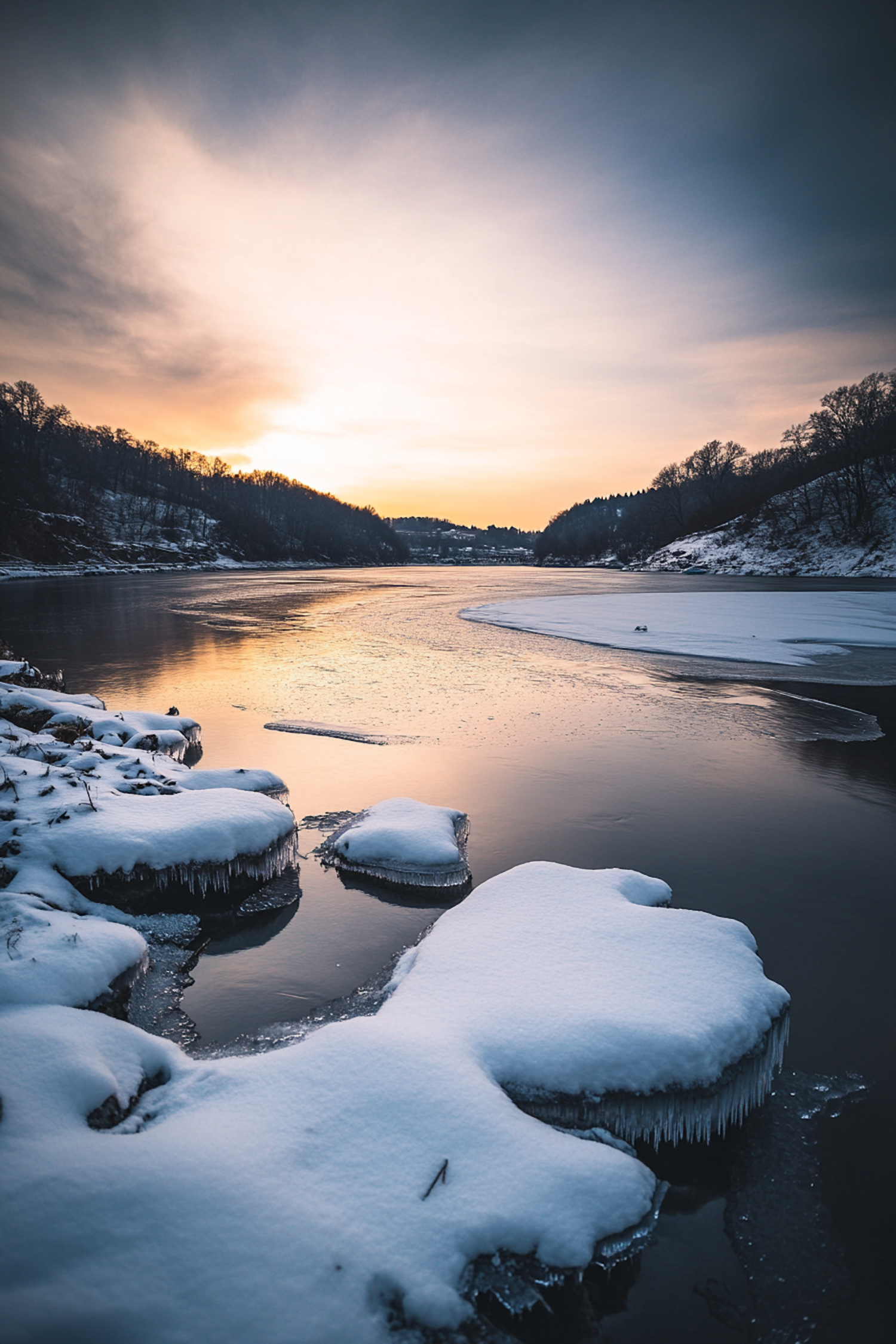 Serene Winter Landscape at Sunset