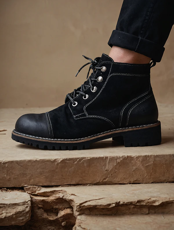 Rugged Black Leather Boot