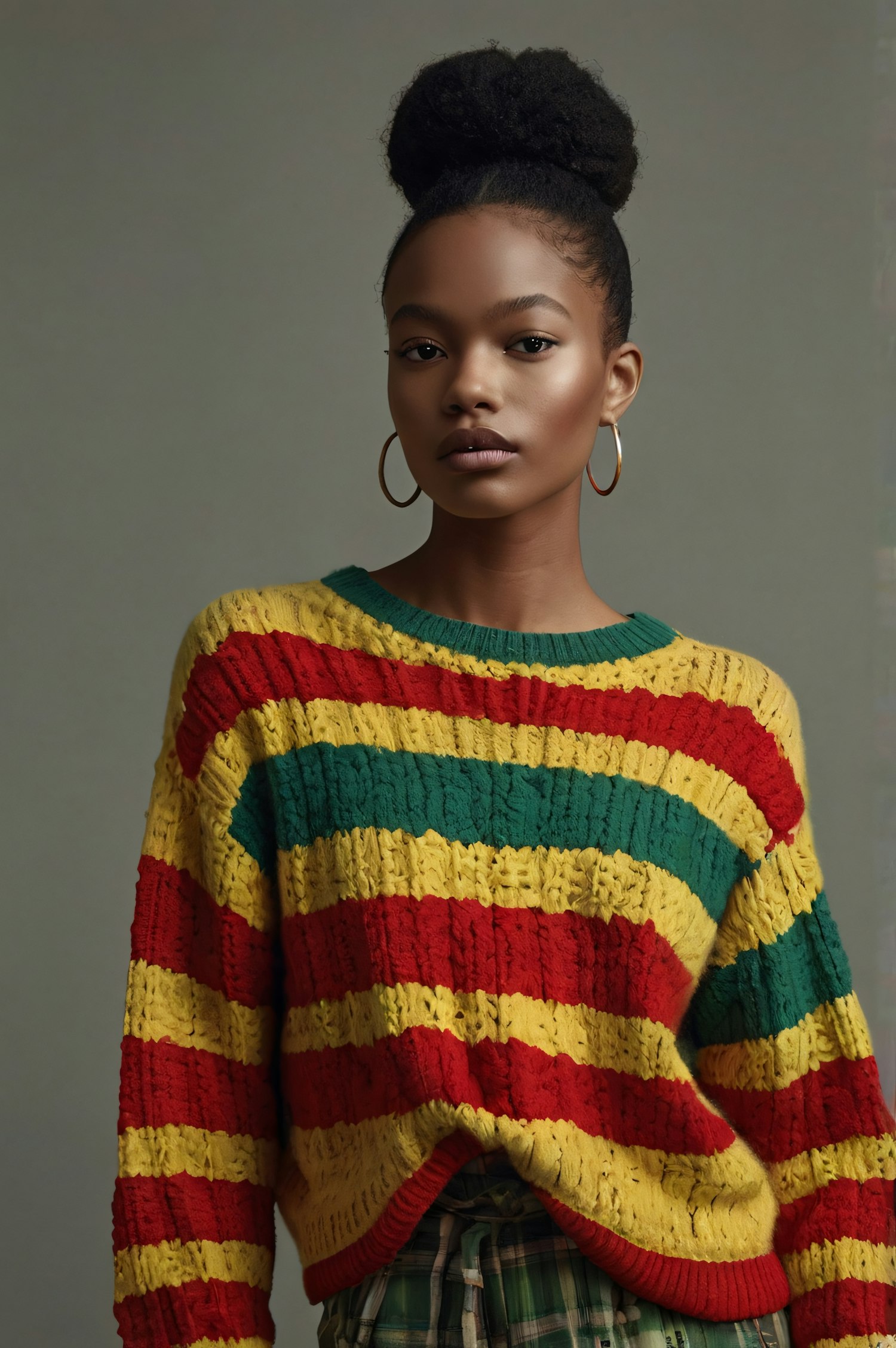 Portrait of a Young Woman in Colorful Sweater