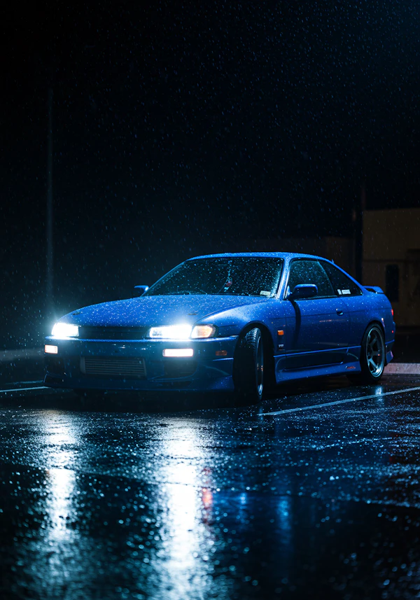 Blue Sports Car at Night