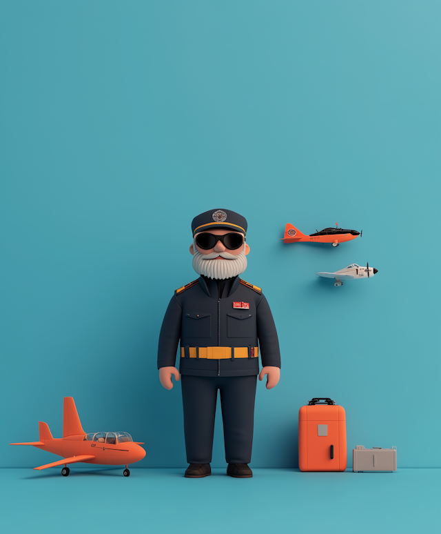 Cartoonish Elderly Pilot Illustration