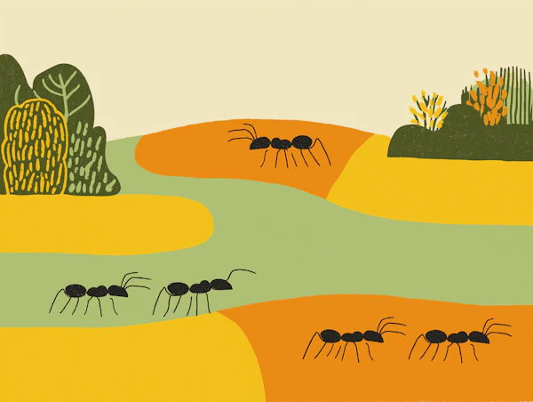 Ants in Vibrant Landscape