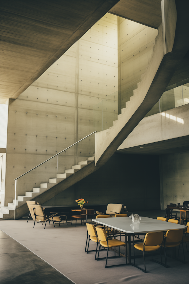 Sculptural Concrete Staircase in Modern Interior