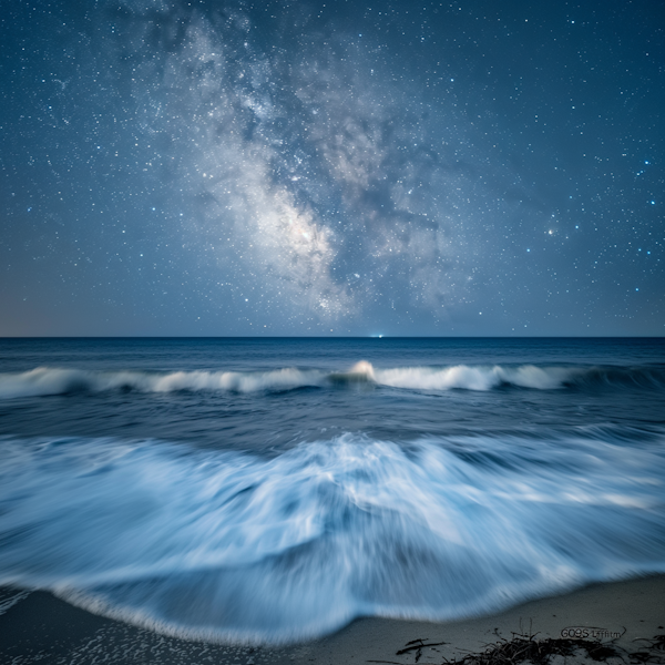 Serene Beach Night with Milky Way