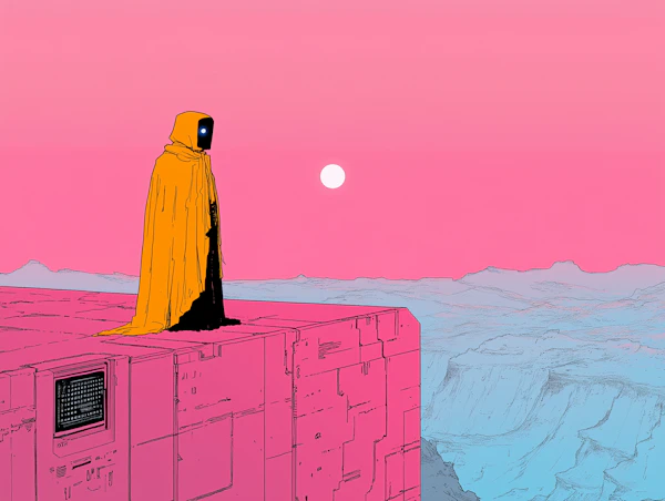 Lone Figure on Futuristic Structure