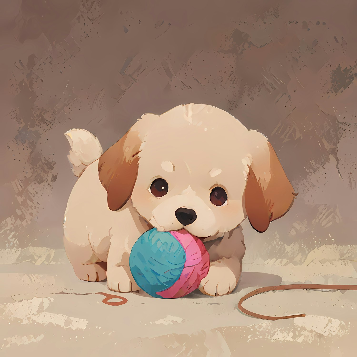 Playful Cartoon Puppy with Yarn