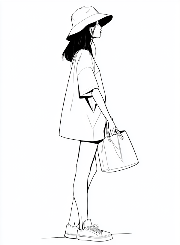 Stylized Monochrome Illustration of Woman Walking