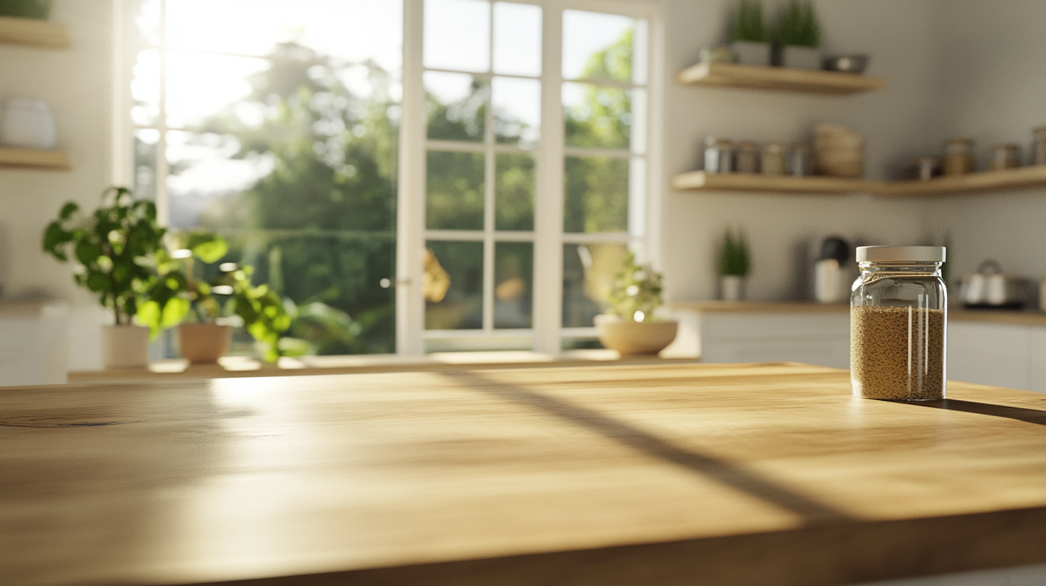 Sunlit Kitchen with Wooden Countertop