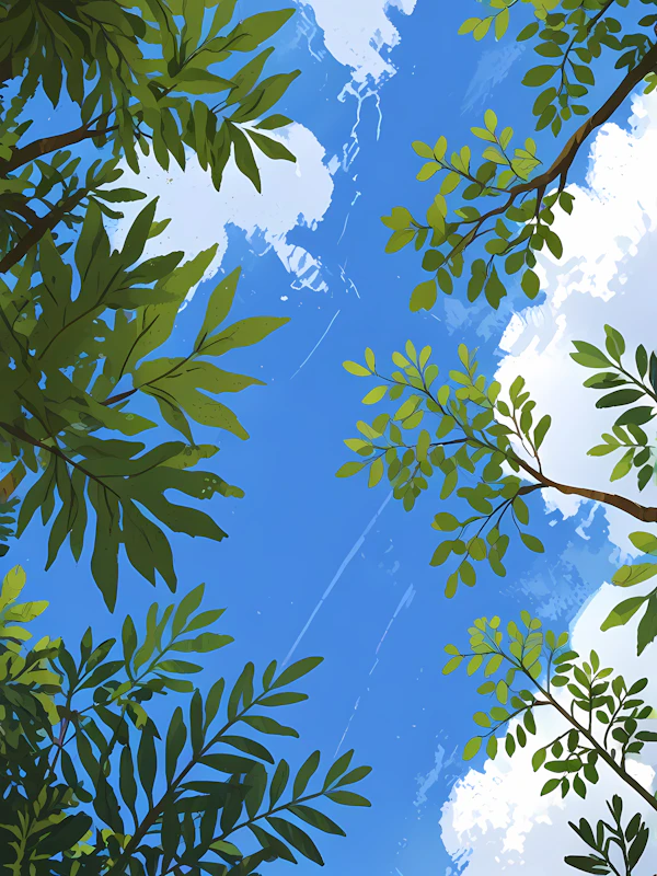 Lush Green Leaves Against Blue Sky