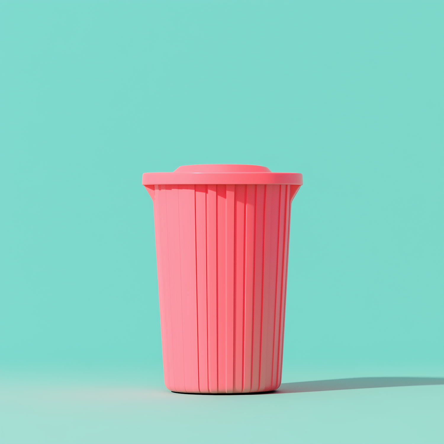 Pink Trash Bin on Turquoise Background