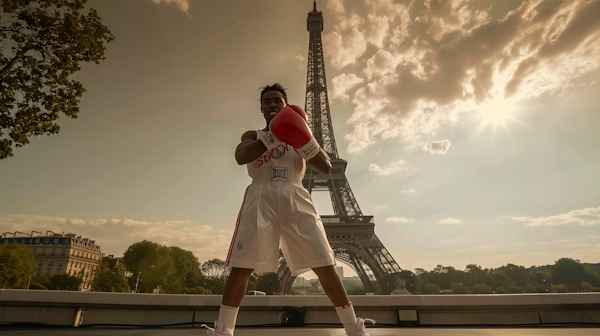 Confident Boxer at the Eiffel Tower
