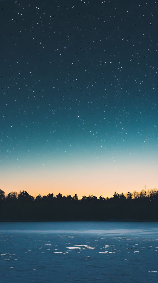 Serene Night Sky Over Frozen Landscape